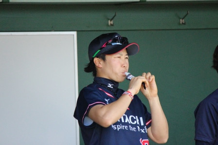 試合前の補食完了！山田選手