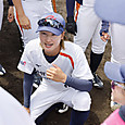 円陣の中でチームの士気を高める＃藤森選手